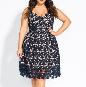 So Fancy Crochet Fit & Flare Dress - Navy